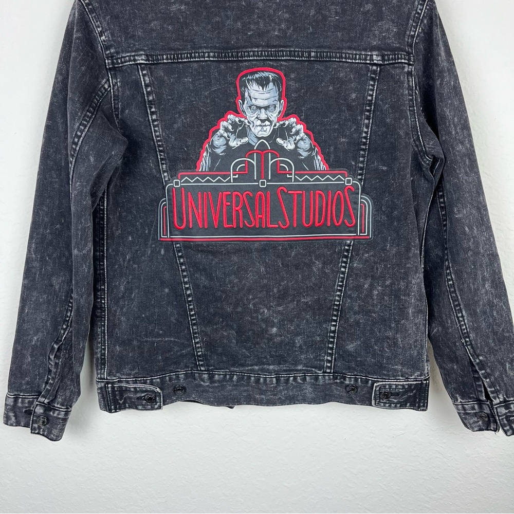 Black Denim Jacket Halloween Horror Nights Frankenstein Size Small - Picture 11 of 12